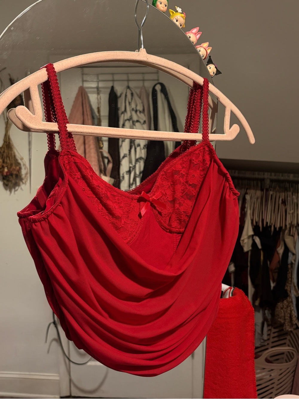 Windsor Red Lace-Trim Draped Camisole